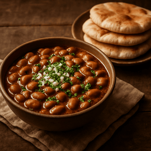 Hidangan makanan ful medames yang berasal dari mesir dan terbuat dari kacang fava (kacang koro)