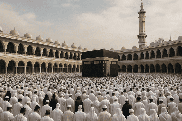 Pemandangan ribuan para jamaah umroh yangg sedang melaksanakan tawaf pada saat umroh