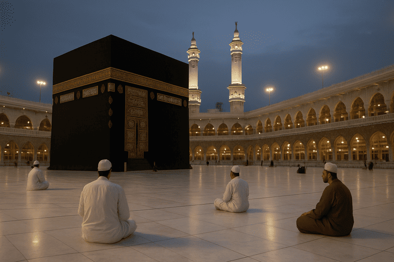Pemandangan para jamaah umroh yang sedang duduk berada di dekat kaabah