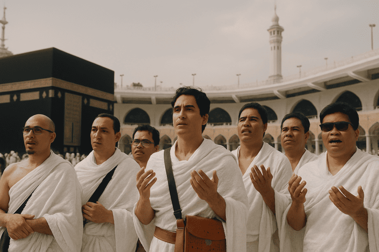 Jamaah umroh yang sedang berdoa di masjidil haram