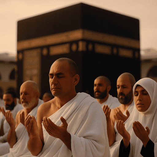 Para jamaah umroh yang sedang berdoa di masjidil haram