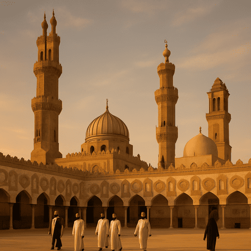 Para jamaah umroh yang sedang berada di masjid al azhar yang berada di mesir