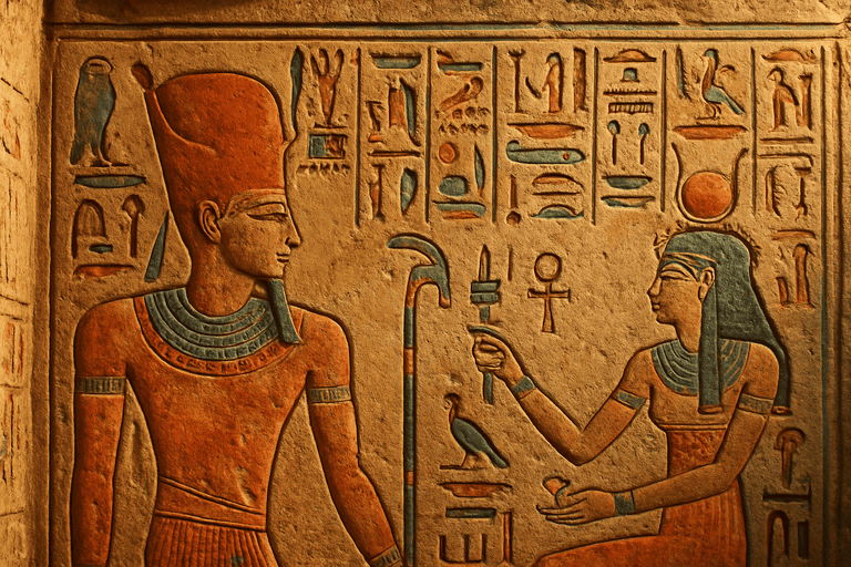 Lukisan dinding (relief) Mesir kuno yang menggambarkan dua tokoh penting