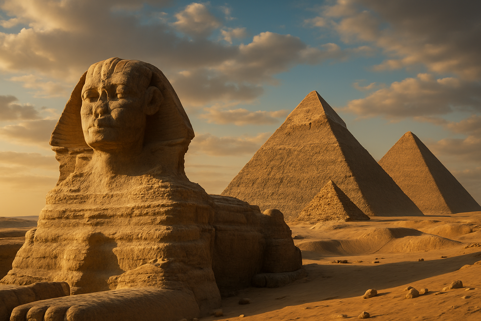Piramida Agung Giza dan Sphinx, simbol keagungan peradaban Mesir kuno.