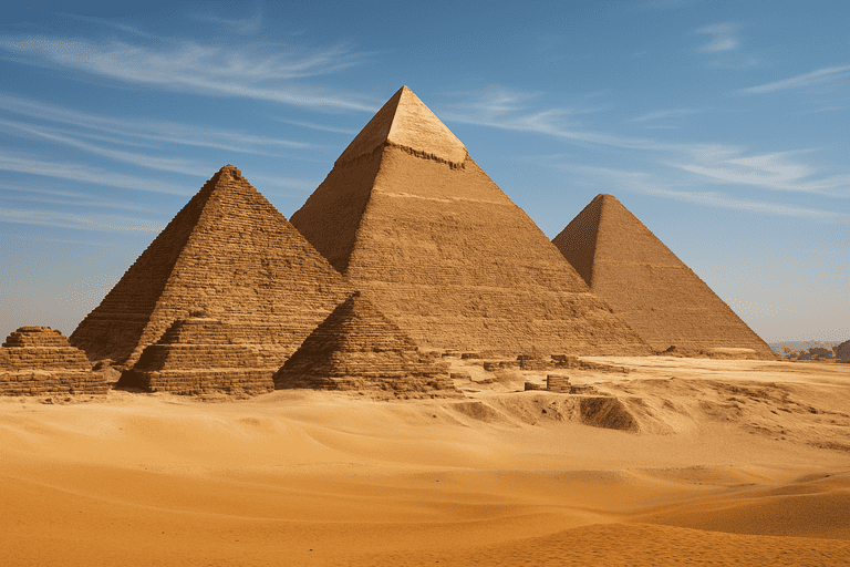 Pemandangan bangunan piramida giza yang terletak di tepi barat sungai nil