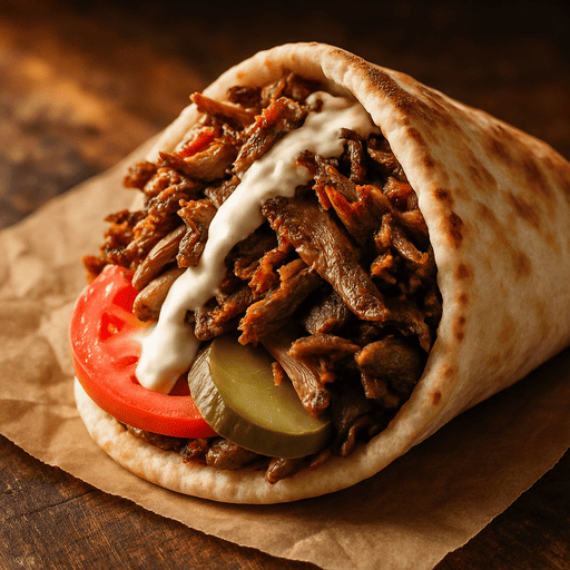 Shawarma jenis makanan yang berasal dari daging-dagingan yang di panggang 