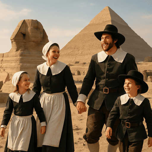 Keluarga sehat yang sedang berada di piramid giza mesir