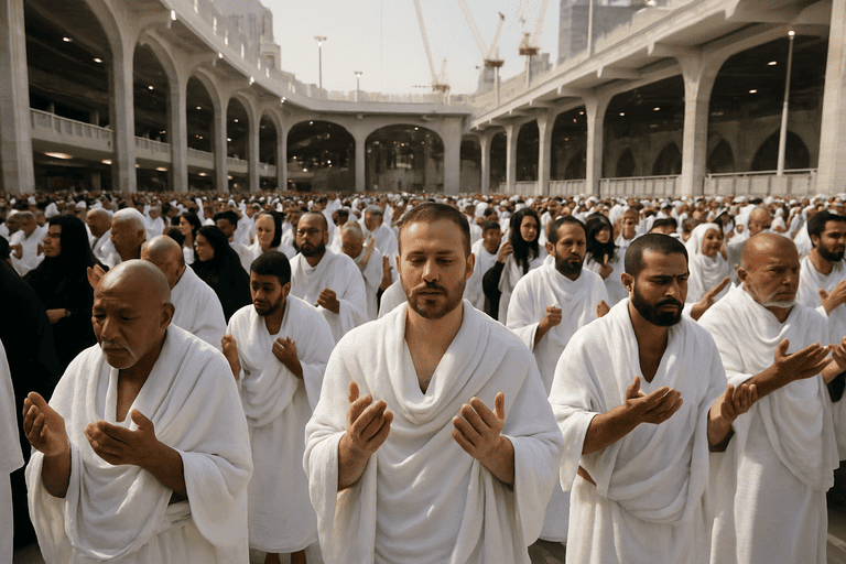 Ribuan Jamaah yang sedang berdoa saat melaksanakan ibadah umroh