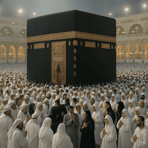 Pemandangan masjidil haram dengan ribuan jamaah umroh yang sedang melaksanakan ibadah