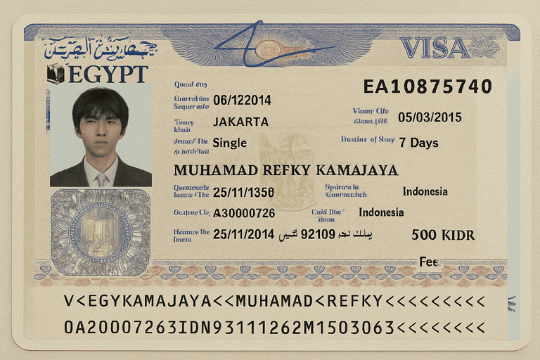 Contoh visa mesir sebagai izin resmi yang di keluarkan oleh pemerintah mesir