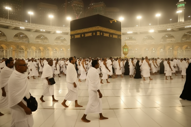  Jamaah melaksanakan Tawaf mengelilingi Kaaba, Mekkah.