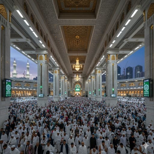 04.Jamaah-haji-modern-melakukan-Sai-di-Masjidil-Haram-yang-megah-merefleksikan-makna-sejarah-perjalanan-Siti-Hajar