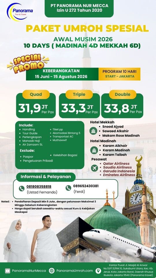 Paket Umroh Awal Musim 2026 10 hari