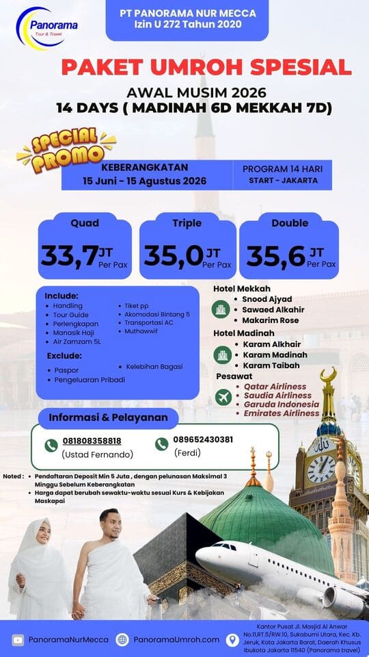 Paket Umroh Awal Musim 2026 14 hari