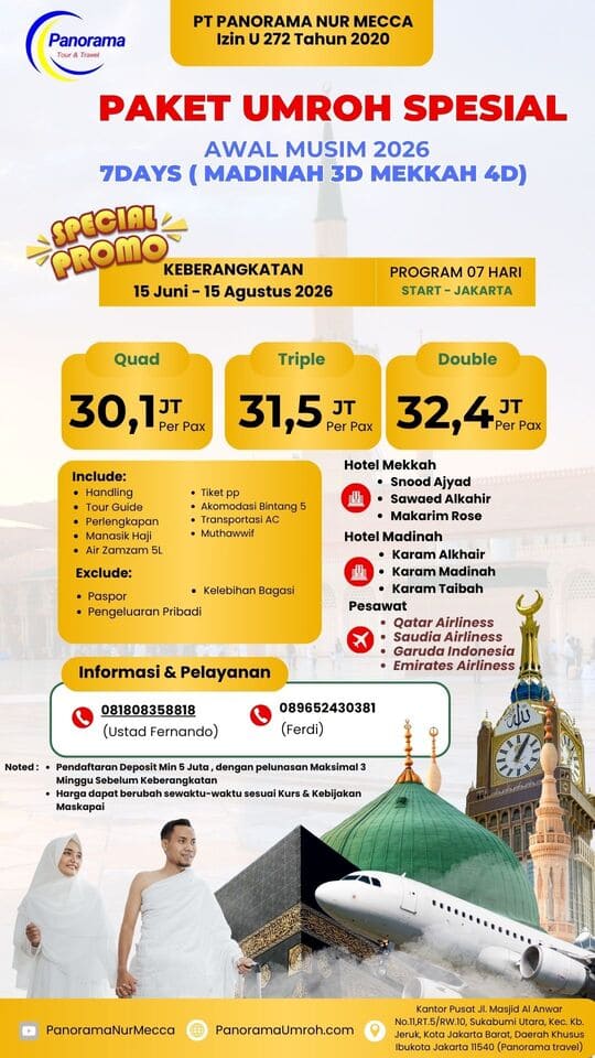 Paket Umroh Awal Musim 2026 7 hari